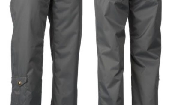 front and back of the same pair of gray women's ski pants