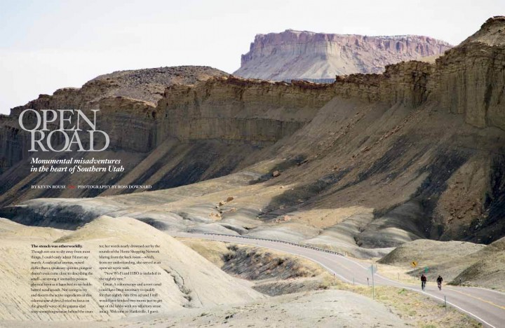 A photo inside a magazine of riders in the desert