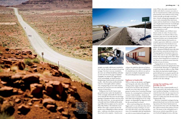 Magazine spread showing riders in the desert
