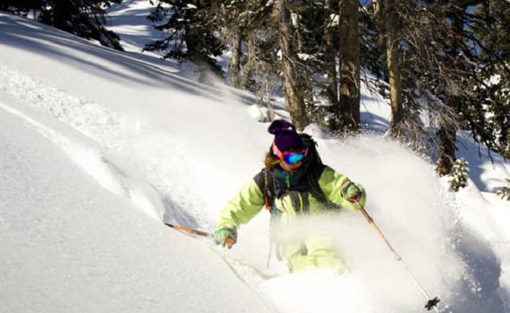 telemark skier in a powder cloud