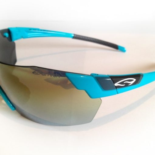 frameless wrap-around sunglasses on a white background