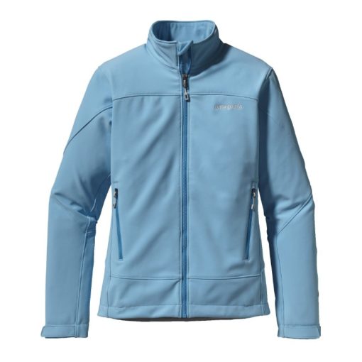 Sky blue women's softshell jacket on white background