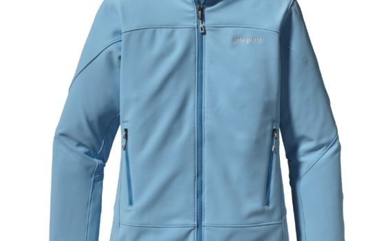 Sky blue women's softshell jacket on white background