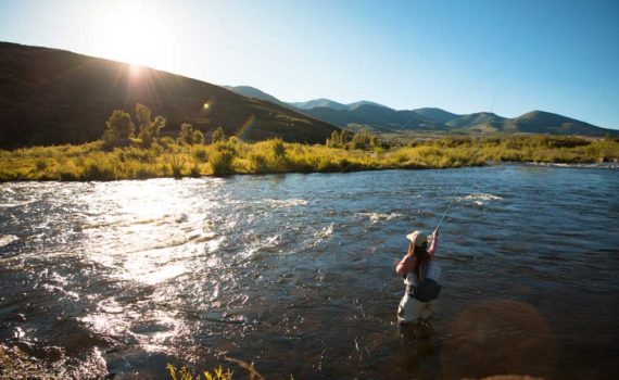Angler casts to trout on Middle Provo River