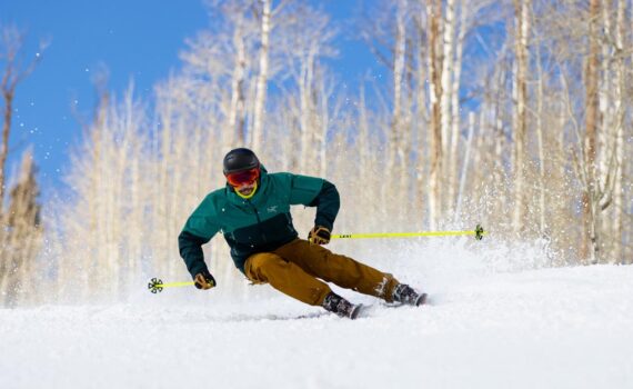Jans employee John Beebe wears an Arc'teryx jacket at Deer Valley, UT.