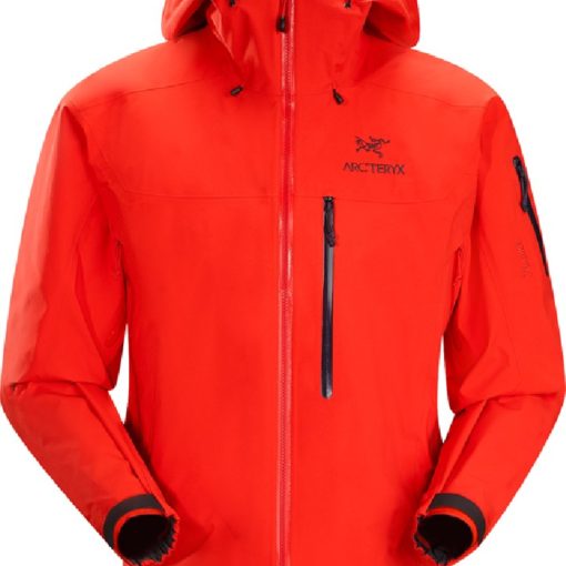 bright red-orange jacket against a white background