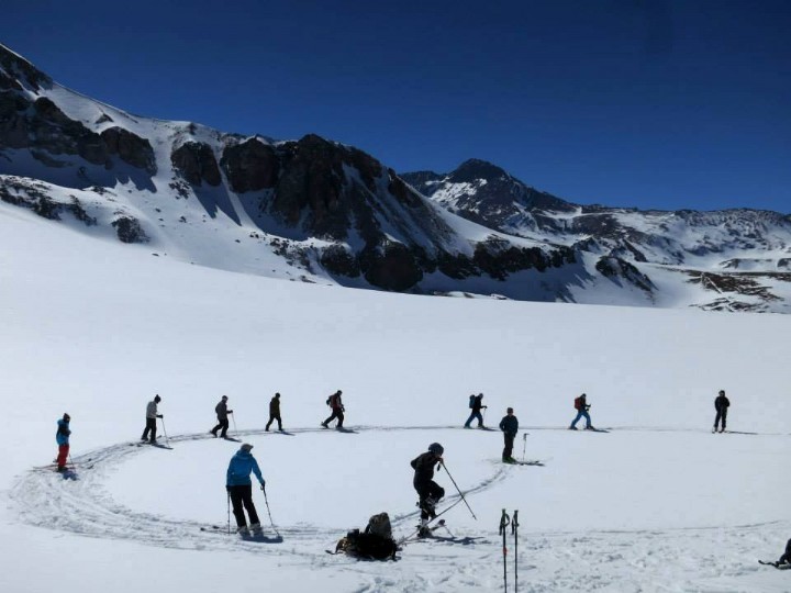 Skiers at an avalanche course