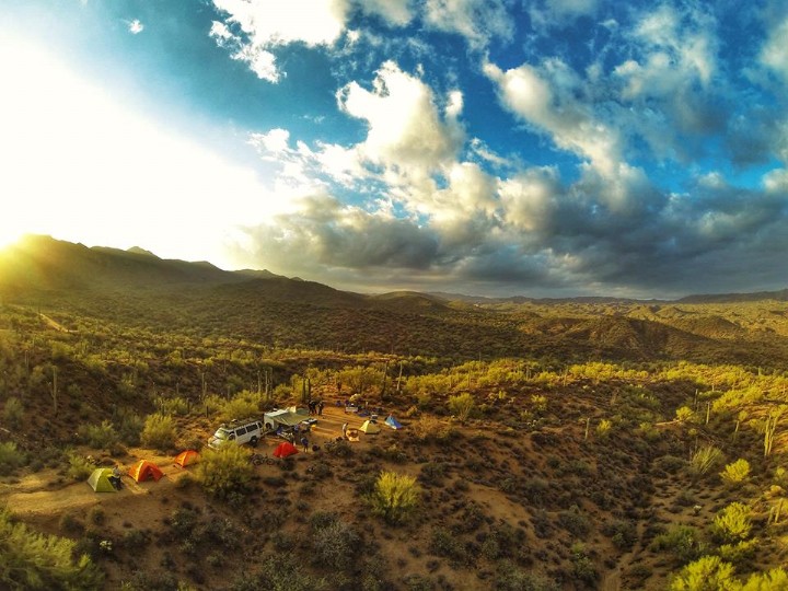 Aerial photograph of campsite shot with RC helicopter camera