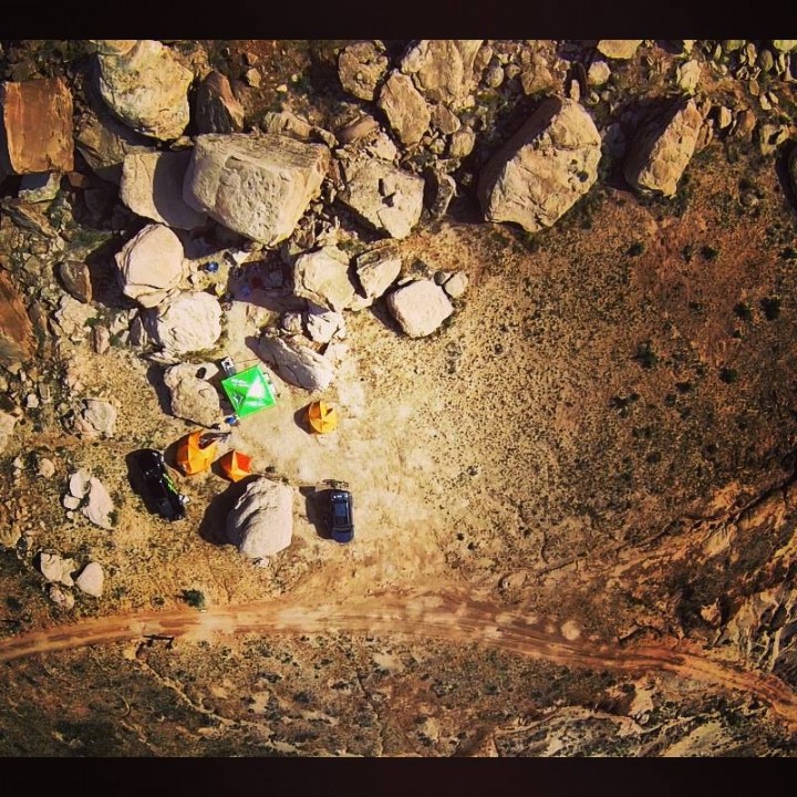 Campsite photographed from above with RC helicopter camera