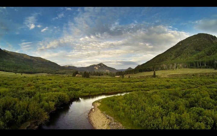 Fly fishing photographed with RC helicopter