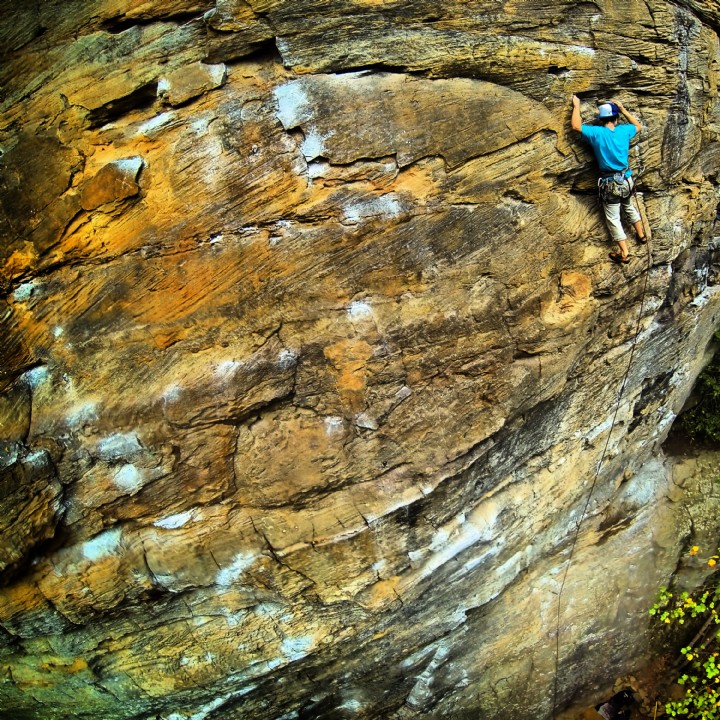 Rock climber photographed with RC helicopter camera