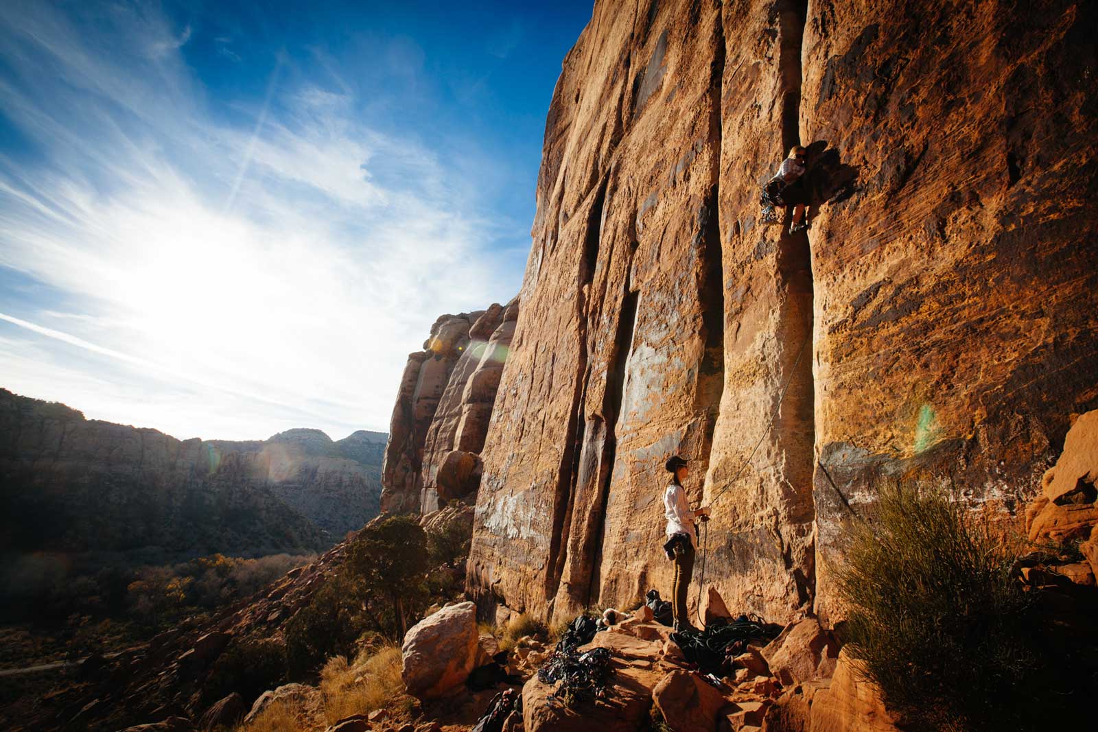 Climbing on a redwall face