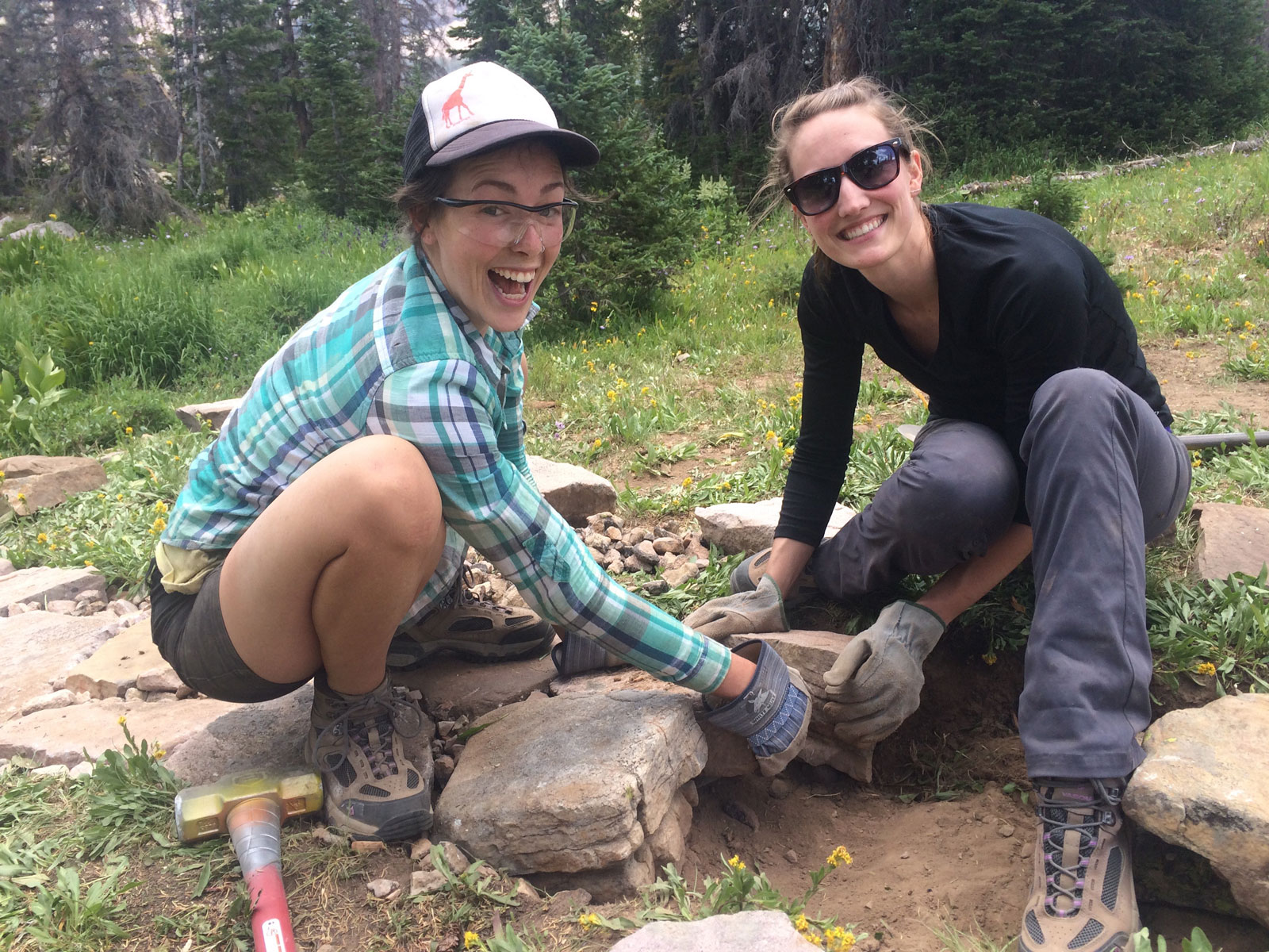 Placing rocks to build a trail
