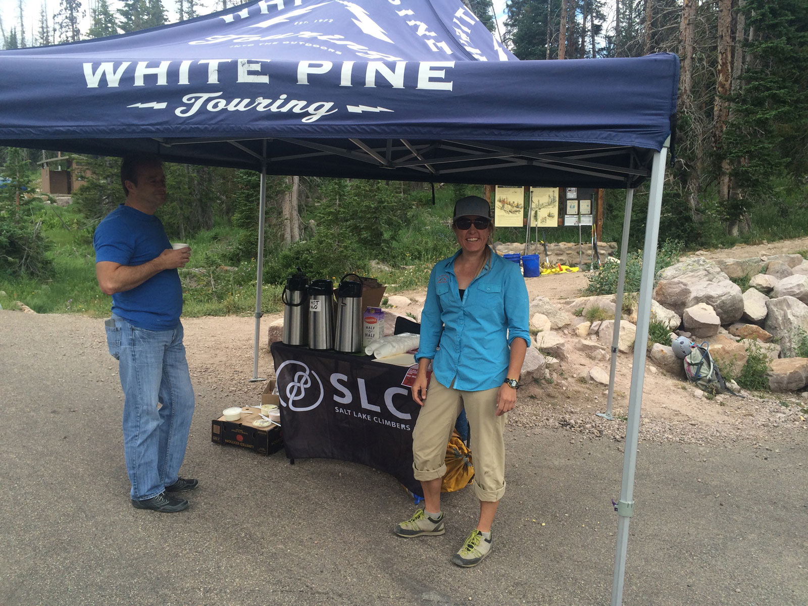 White pine touring tent set up at a trailhead