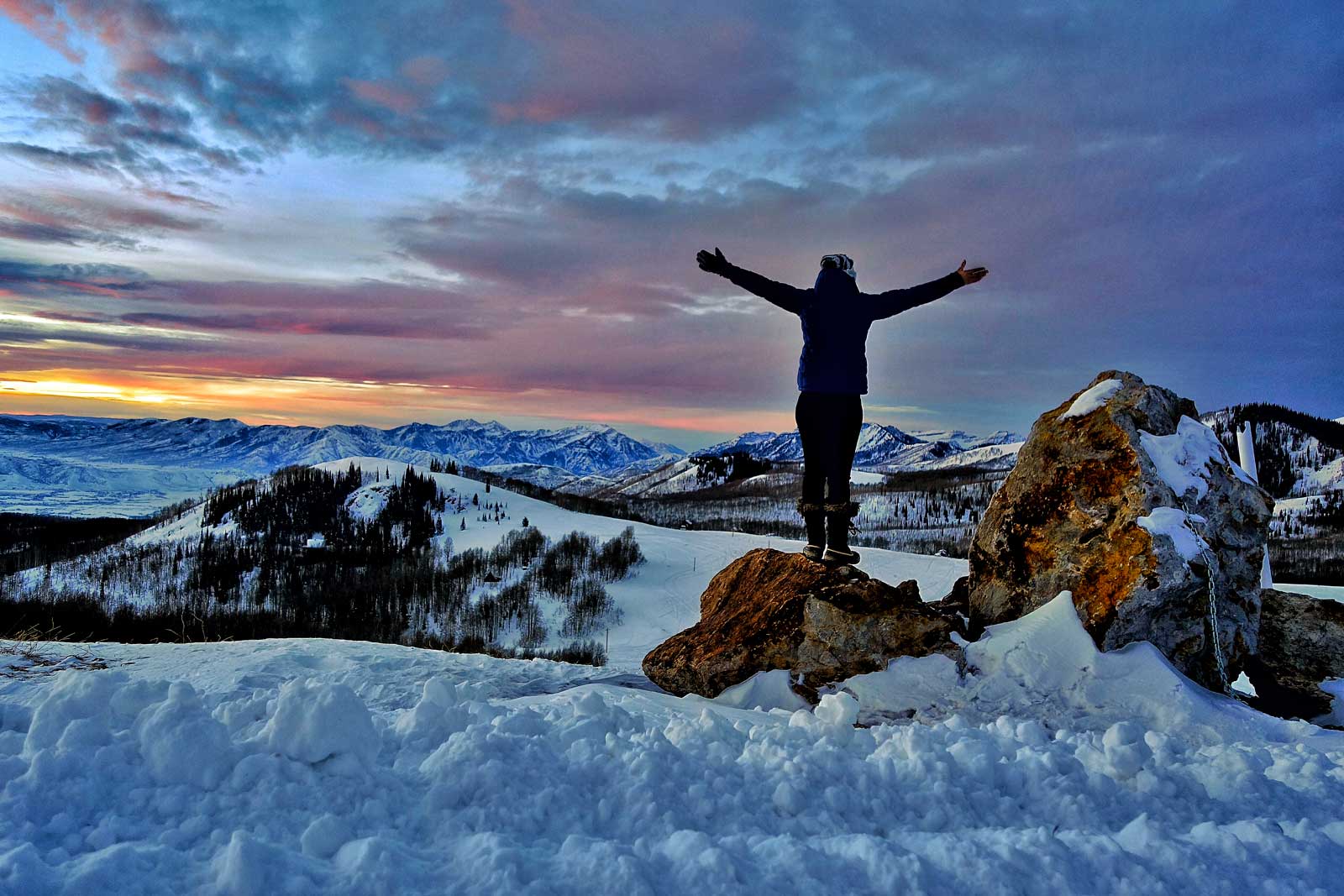 A hiker over looking Bonanza flats in Park City, UT