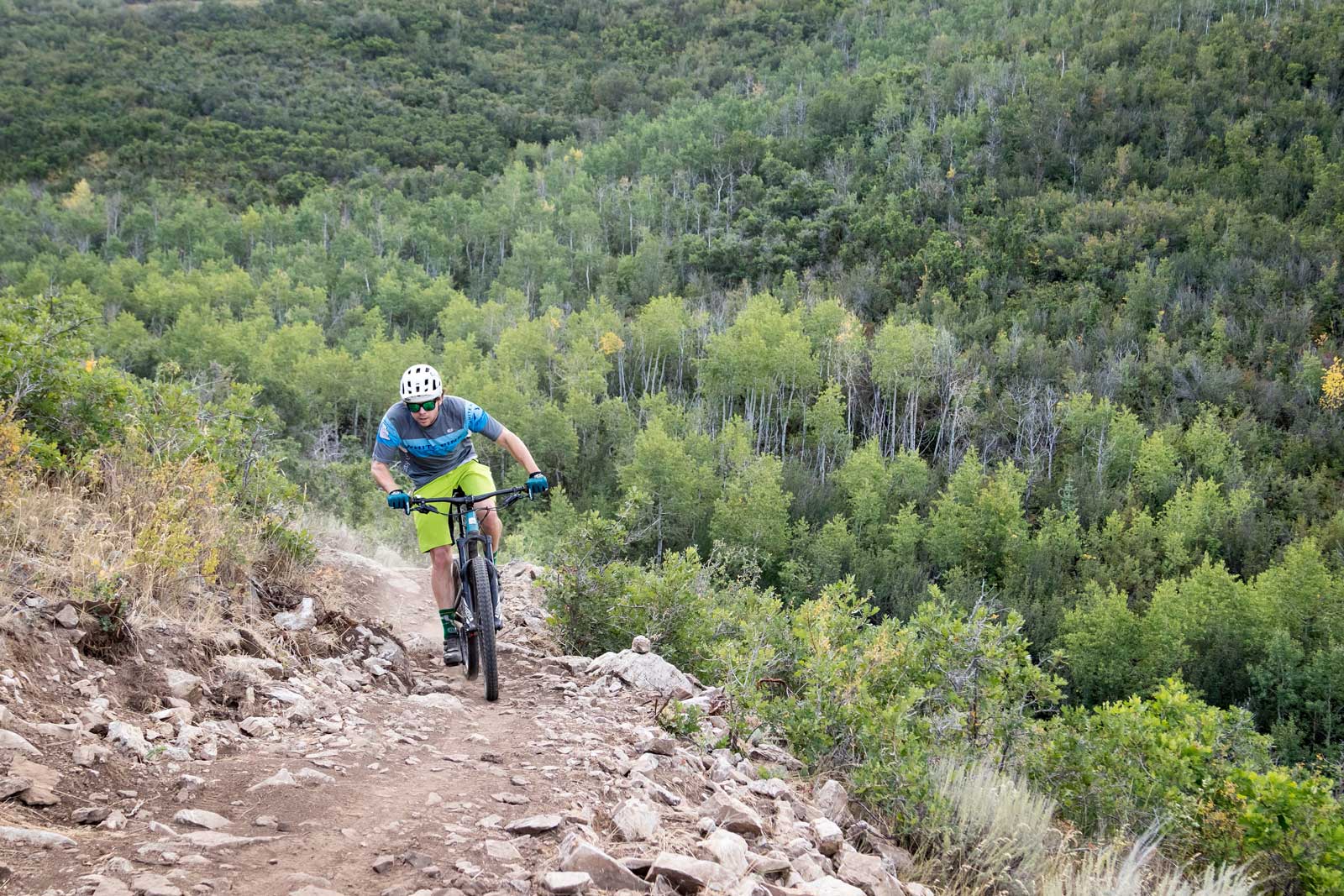 Mountain biker riding on the Freemason trail in Park City, UT