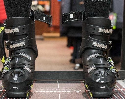 Closeup of boots standing on a fitting platform