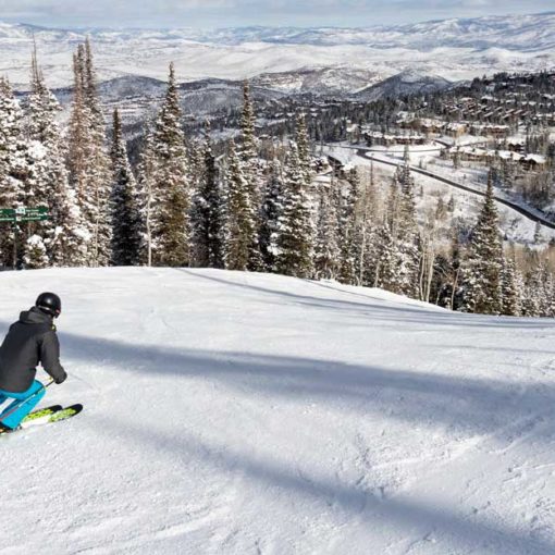 Skier enjoys open groomer during ski trip