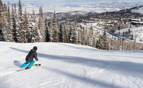 Skier enjoys open groomer during ski trip