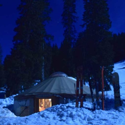 Backcountry yurt at night