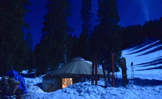 Backcountry yurt at night