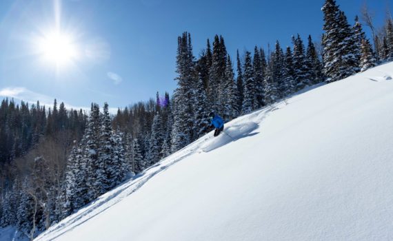 A skier in powder at Deer Valley in Park City, UT
