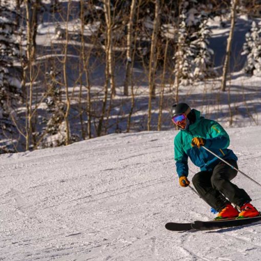 Skier wearing Arc'teryx Rush jacket at Deer Valley, Utah