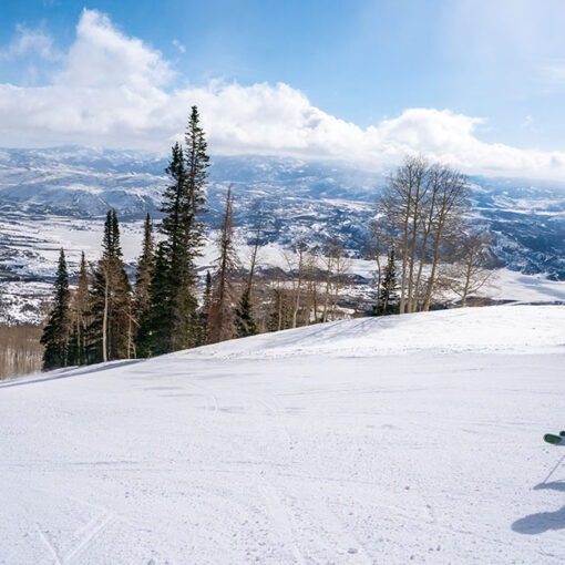 Jans expert carves a turn on a groomed run at Deer Valley Resort, Park City, UT