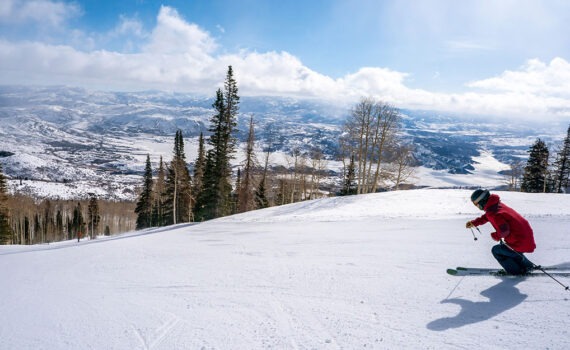 Jans expert carves a turn on a groomed run at Deer Valley Resort, Park City, UT