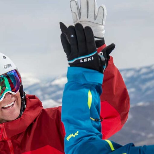 Jans Experts high-five after an amazing ski run at Deer Valley Resort.
