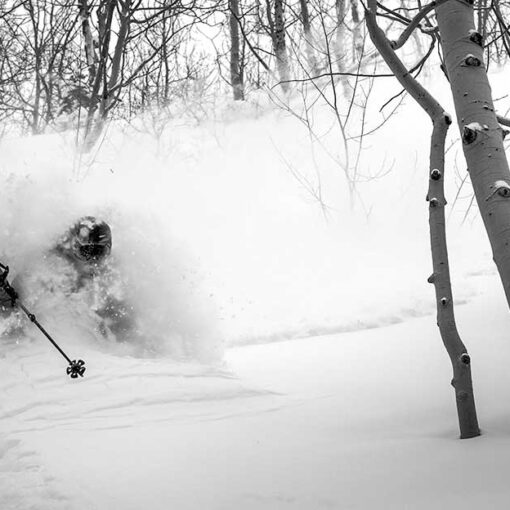 Jans Expert skis the deep powder and gets a full face shot at Deer Valley Resort.