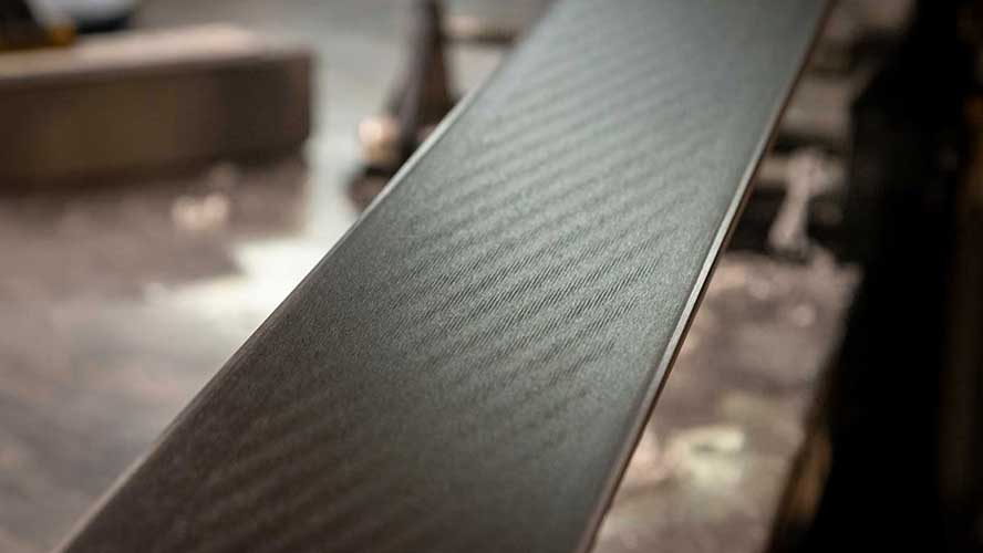 An up-close view at a freshly waxed ski base.
