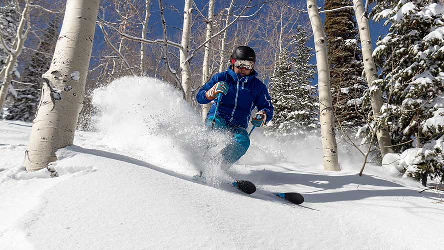 Jans Expert skiing through powder on High Performance skis at Deer Valley Resort, Park City, UT