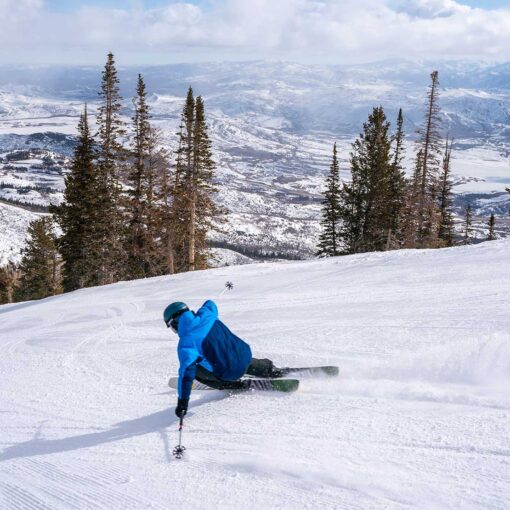 Jans Expert skiing on a groomed run at Deer Valley Resort, Park City, Utah.