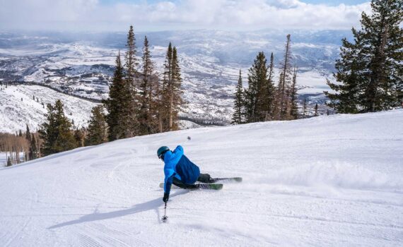 Jans Expert skiing on a groomed run at Deer Valley Resort, Park City, Utah.