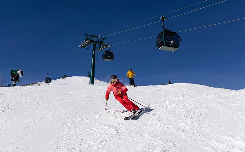 Deer Valley's Experts take in some freshly groomed runs at Deer Valley's newly opened East Village Terrain 